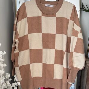 Checkered Brown and Cream Sweater